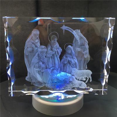 Купить 3D лазерная гравировка в закаленном стекле: «МЛАДЕНЕЦ ИИСУС»  /Вращающаяся подсветка, рифленые края/ в христианском интернет-магазине  Время благодати