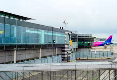 Aerial view, Dortmund Airport with reception building and terminal  building, Eurowings and Wizz Air aircraft, Dortmund, North  Rhine-Westphalia, German Stock Photo - Alamy