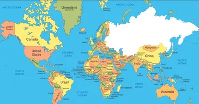 Ручная нарисованная цветная карта мира каракулей с континентами. Северная и  Южная Америка, Европа, Азия, Австралия, Африка. Векторное изображение  ©Betty1994 469927382