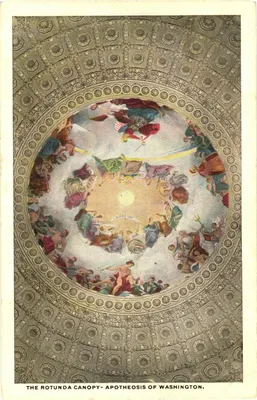 Constantino Brumidi's painting of the 'Apotheosis of Washington' is seen on  the ceiling of the U.S. Capitol's rotunda during a media tour December 19,  2013 in Washington, DC. The dome of the