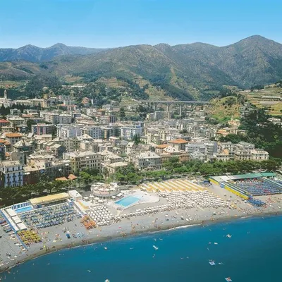 Italy, Liguria, Arenzano, Grand Hotel and the beach Stock Photo - Alamy