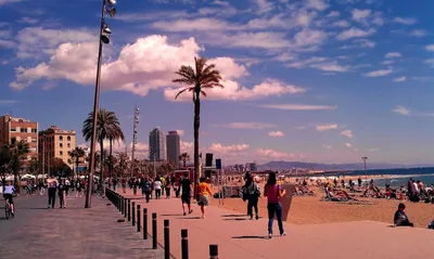 Crowded beach in the coast of the city of Barcelona, Spain Stock Photo -  Alamy