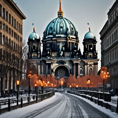 Обои Города Берлин (Германия), обои для рабочего стола, фотографии города,  берлин , германия, улица, зима, берлин, храм, ночь Обои для рабочего стола,  скачать обои картинки заставки на рабочий стол.