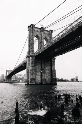3D Фотообои «Черно-белая инсталляция с полной луной над Бруклинским мостом»  - купить в Москве, цена в Интернет-магазине Обои 3D