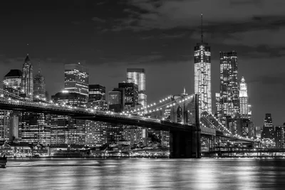 Фотообои \"Черно-белое изображения Бруклинского моста на фоне луны,  Нью-Йорк\" - Арт. 090024 | Купить в интернет-магазине Уютная стена