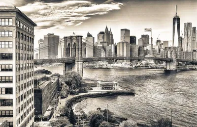 Черно-белый Бруклинский мост Стоковое Изображение - изображение  насчитывающей пешеход, камень: 61760509