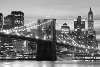 Фотообои Черно-белый бруклинский мост для стен, бесшовные, фото и цены,  купить в Интернет-магазине
