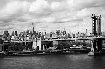 Скинали №7469 - Бруклинский мост в Нью-Йорке ночью в черно-белых тонах -  фартук для кухни в Москве