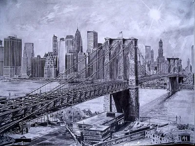 Фотообои Бруклинский мост - черно-белое фото Nru55821 купить на заказ в  интернет-магазине