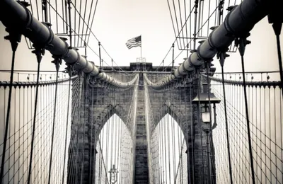 Черно-белое фото бруклинского моста на фоне бруклинского моста. | Премиум  Фото