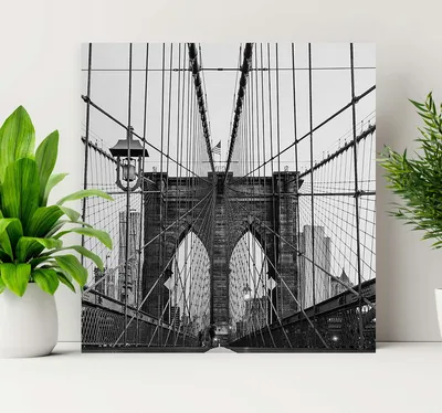 Обои фото город на стену 184x254 см 3Д Черно-белый Бруклинский мост в  Нью-Йорке (797P4A)+клей купить по цене 850,00 грн