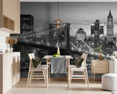 черный или белый Бруклинский мост картина городской фрески - TenStickers