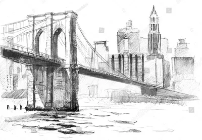 Купить Фотообои Бруклинский мост с фонарями вид с воды на стену. Фото с  ценой. Каталог интернет-магазина Фотомили