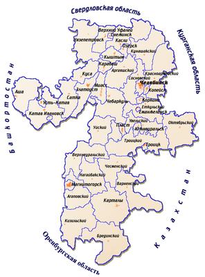 Челябинская область на карте России с городами и поселками со спутника