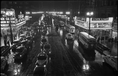 Фотография ночного Чикаго в 1949 году | Пикабу