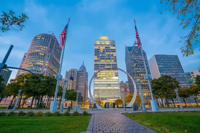 Детройт, Мичиган, горизонт США городской сверху Редакционное Стоковое Фото  - изображение насчитывающей столично, детройт: 146193338