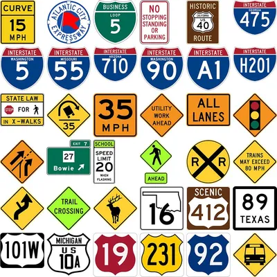 Set of USA road sign stock illustration. Illustration of speed - 137728438
