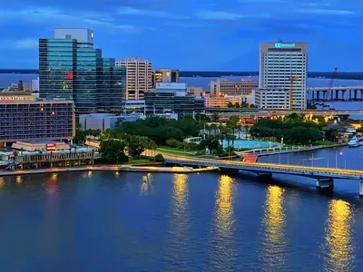 Jacksonville Florida Skyline At Night by Pgiam