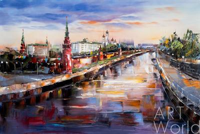 Картина Пейзаж маслом \"Утренняя Москва. Вид на Кремль\" 60x90 JR151206  купить в Москве