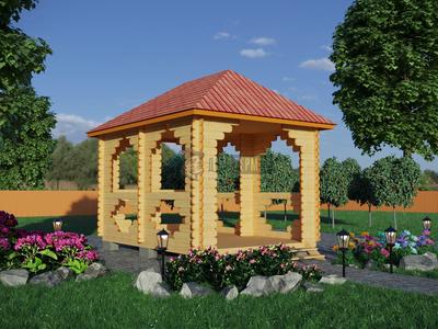 Проект деревянной беседки Беседка 3х4 Солнечная для дачи заказать в Москве