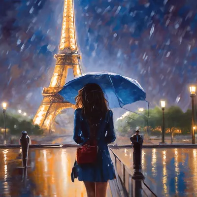 Картина на холсте \"Девушка с зонтом на фоне Эйфелевой башни\"