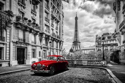 Картина \"Красный зонт на фоне Эйфелевой башни в черно-белых тонах, Париж\" |  Интернет-магазин картин \"АртФактор\"