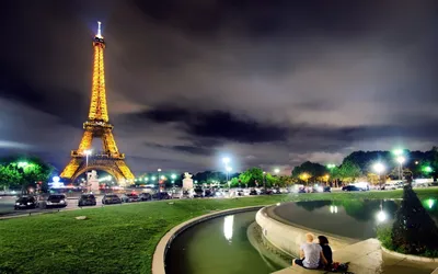 Картинка Ночной Париж и Эйфелева Башня HD фото, обои для рабочего стола