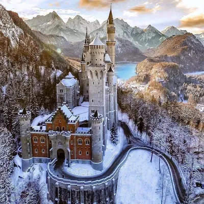 Замок Нойшванштайн зимой, Германия. | Пикабу