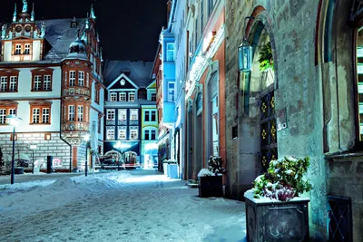 Картинка Кохем Германия HDRI Зима замок снегу Реки Уличные фонари