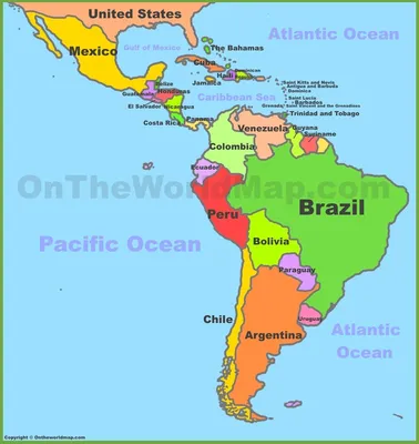 Южная Америка политическая настенная карта 150x200 - Vroda