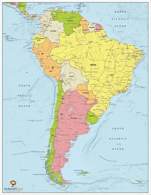 Контурные карты Южной Америки - природные зоны и страны южной Америки, A0 -