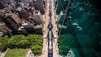 Обои на рабочий стол New York / Нью Йорк, панорама Манхеттена / Manhattan,  вид сверху, США, обои для рабочего стола, скачать обои, обои бесплатно