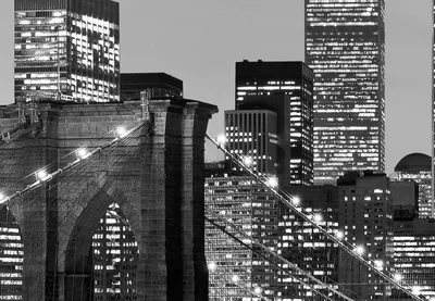 Обои на рабочий стол Вид на ночной Манхэттен / Manhattan, Нью-Йорк / New  York, обои для рабочего стола, скачать обои, обои бесплатно