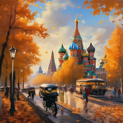 Осень в парке Зарядье. Москва.- картина маслом