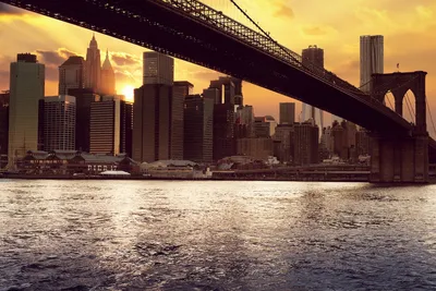 Мост над морем Нью-Йорка на рассвете - обои на телефон