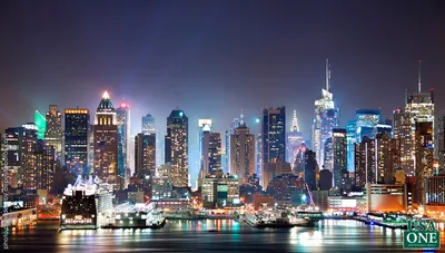 Фотографии Нью-Йорк Манхэттен США мегаполиса в ночи Небоскребы город