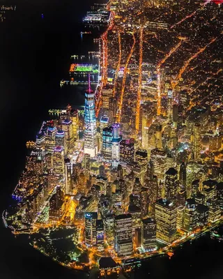Картинки Нью-Йорк Манхэттен америка Brooklyn Море в ночи Небоскребы