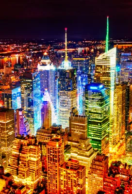 Блестящий Манхэттен Ночью Стоковые Фотографии | FreeImages