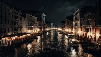 Фотография Венеция Италия Мосты Ночь город Рисованные