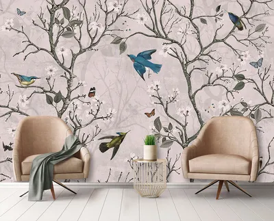 ᐉ 3д обои сиреневые цветы и бабочки на стене | Стереоскопические обои для  стен купить недорого — компания Textura Wall