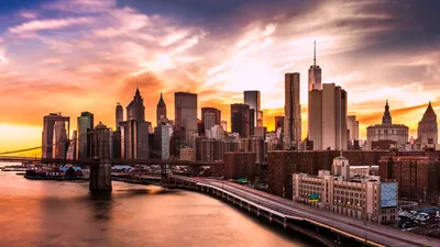 Обои Города Нью-Йорк (США), обои для рабочего стола, фотографии города, нью- йорк , сша, нью-йорк, небоскребы, реки, дорога, сумерки Обои для рабочего  стола, скачать обои картинки заставки на рабочий стол.