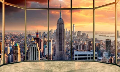 Arthata-Фотообои Фотообои Города Нью-Йорк 200х270см. Небоскребы, окна,  панорама. Обои для гостинной, офиса, кабинета