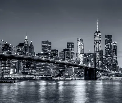 Фотообои 315х270 см Бруклинский мост ночной город Нью-Йорк New York / обои  флизелиновые на стену в спальню, на кухню, в гостиную 09 можно обрезать до  300х270, 300х250 см - купить по выгодной