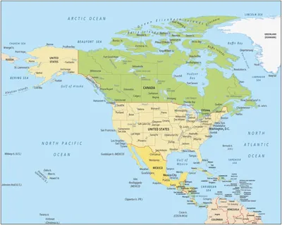 Карта Америки. Физическая карта Северной Америки. Физическая карта США и  Канады - Северная Америка, A0 -