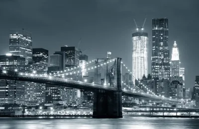 Фотообои Бруклинский мост ночью в интерьере купить в СПБ недорого