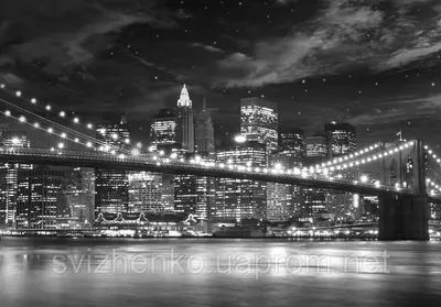 Флизелиновые фотообои город в интерьере фото 206x275 см Черно-белый  Нью-Йорк и Бруклинский мост (226VEA)+клей купить по цене 1350,00 грн