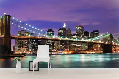 Фотообои город в интерьере кухни 368x254 см Светло-бордовый Нью-Йорк и Бруклинский  мост (230P8)+клей купить по цене 1200,00 грн