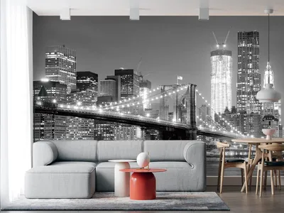 Купить Фотообои Бруклинский мост в огнях вид вблизи на стену. Фото с ценой.  Каталог интернет-магазина Фотомили