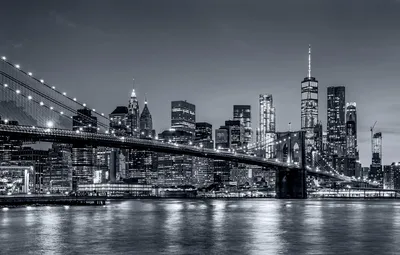 Фотообои 420х270 см Бруклинский мост ночной город Нью-Йорк New York / обои  флизелиновые на стену в спальню, на кухню, в гостиную 09 можно обрезать до  400х270, 400х250 см - купить по выгодной