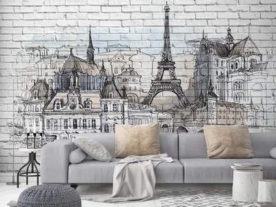 Фотообои Париж на кирпичной стене